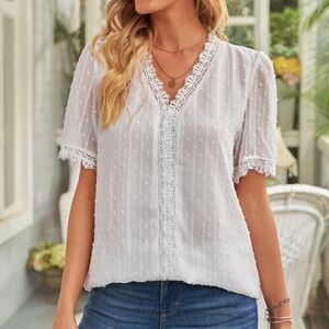 White Lace Trim Blouse
